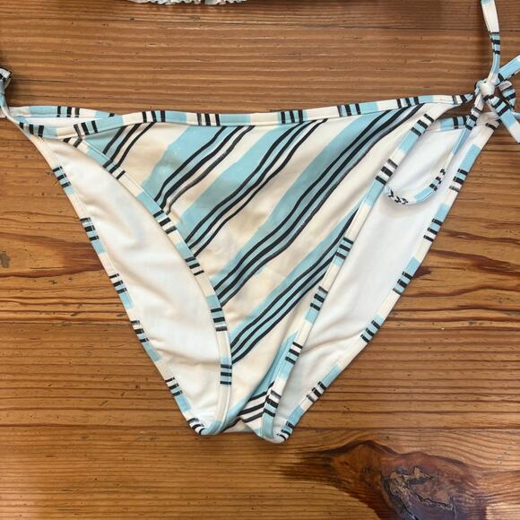 H&M blue black white striped smocked tie top bikini swimsuit SIZE M - Picture 4 of 6